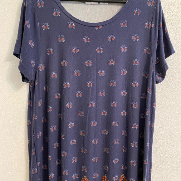 Lucky XL Navy Knit Paisley Print Dress, Boho AOP, Bohemian, Retro Style OF-1 - Picture 2 of 12